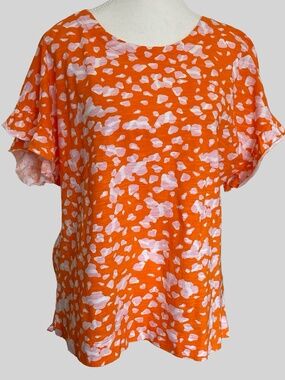 Foil Womens Bright Orange Cotton Oversized Relaxed Summer Print Top-Sz-M